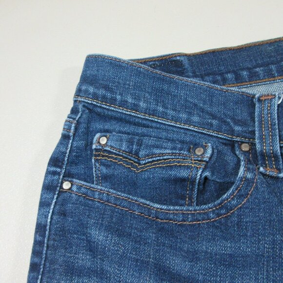 Levis womens dark distressed 505 straight faux flap stretch jeans 30x31 - Picture 3 of 9